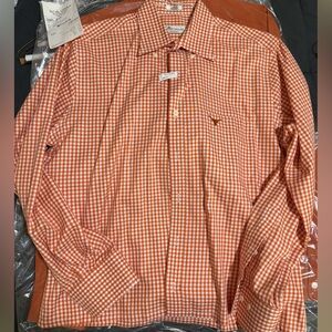 NWOT TEXAS LONGHORNS Peter Millar Orange Gingham Button Down Shirt NANOLUXE